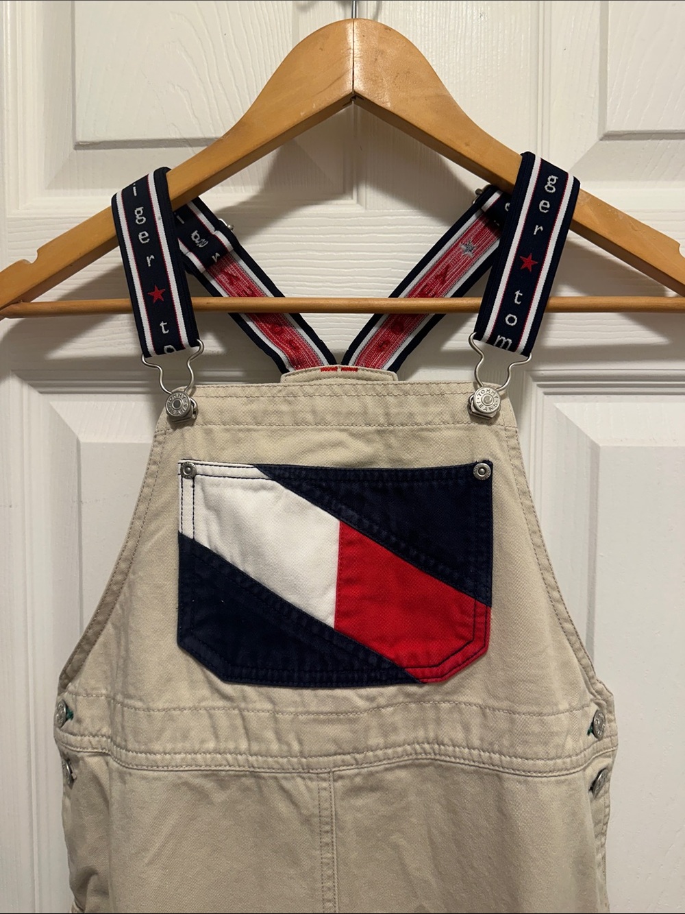 Tommy Hilfiger Beige Denim Overall Dress with Flag Pocket